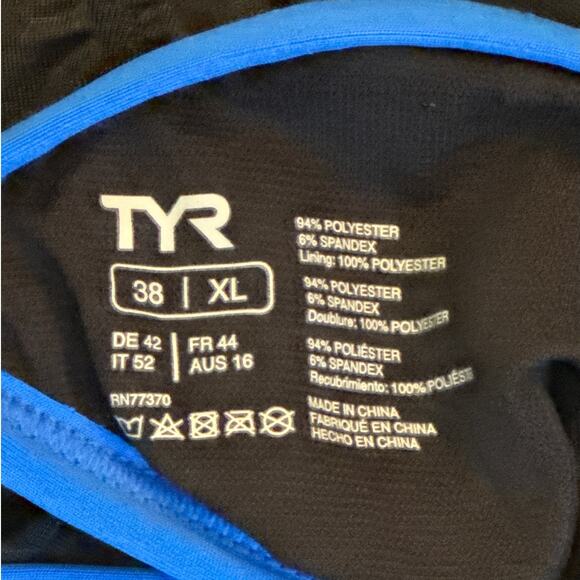 TYR Women's Durafast Elite Diamondfit Hexa One Piece Swimsuit 38/XL Black Blue - Picture 9 of 9